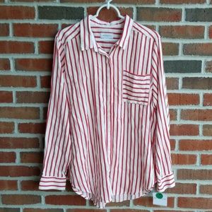 Liz Claiborne Red Stripe Womens Button Up XL